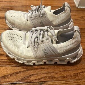 On Cloud Knit Lace-Up Sneakers in Off-White